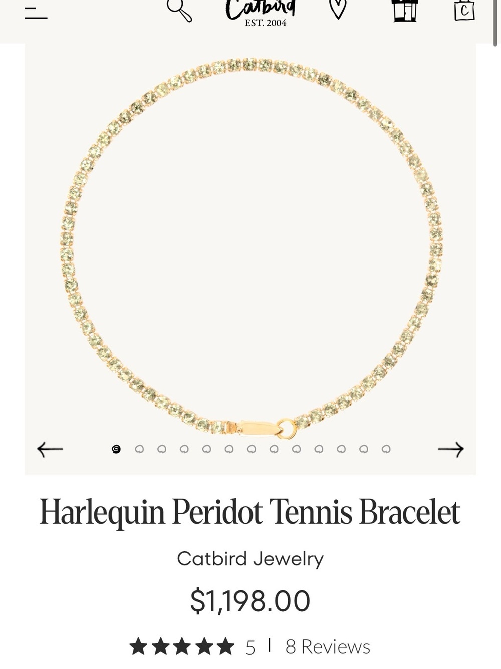 Catbird Harlequin Peridot Tennis Bracelet - Gold & Peridot